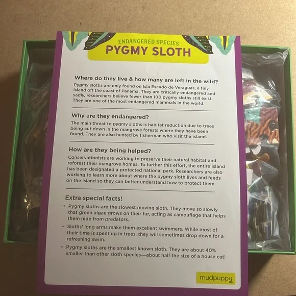 🧩 300 piece Factory Sealed Mudpuppy “Endangered Species Pygmy Sloth”. Beautiful - Picture 7 of 7